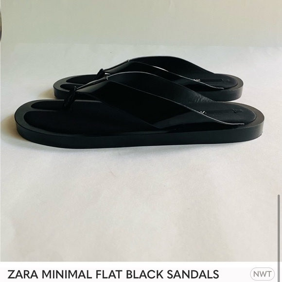 ZARA MINIMAL FLAT BLACK SANDALS Shoes Size 41 - Picture 6 of 11